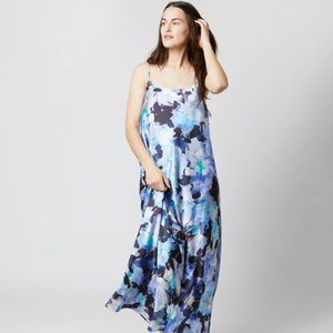 NWT Ann Mashburn Adella Slip Dress in Blue/Black Abstract Watercolor